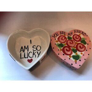HTF Vintage C Sara 2000 Handpainted Italian Ceramic Heart Shaped Trinket Box